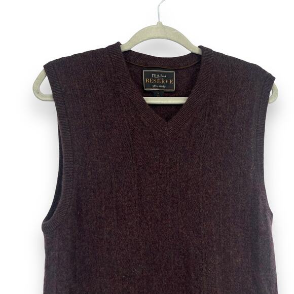 Jos A Bank Reserve Men’s Cashmere Sweater Vest Ribbed Herringbone Knit. L Preppy - Picture 2 of 6